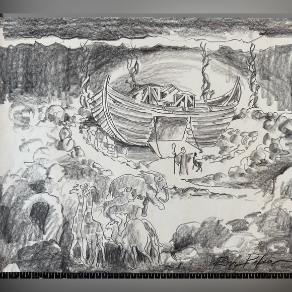 Detailed Disney Concept Art Noah's Ark Drawing by Ron Pekar - Picture 1 of 5